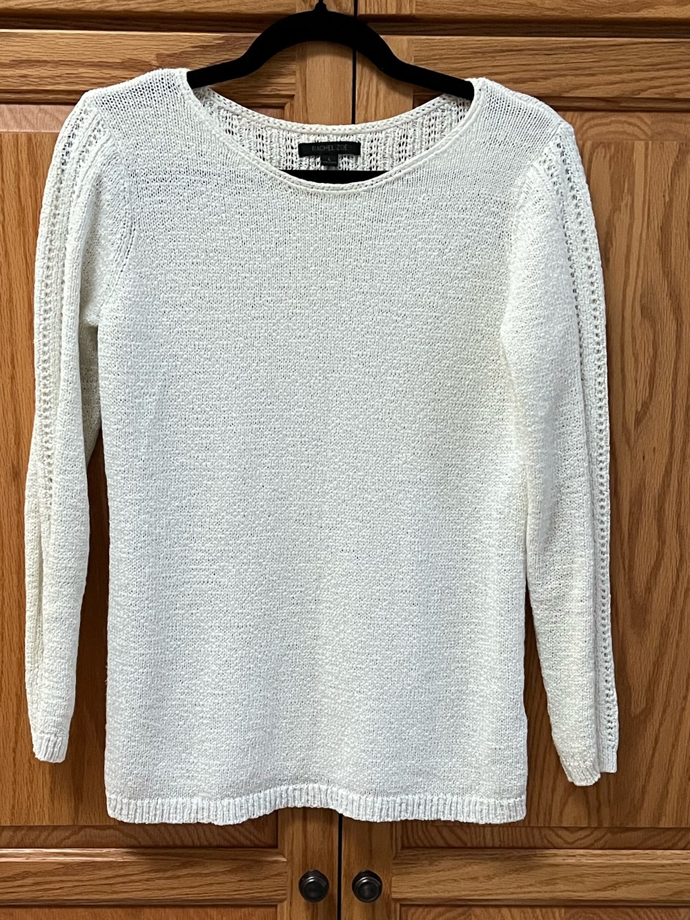 Rachel Zoe off white Open-Stitch Crewneck Sweater, GUC, Size L